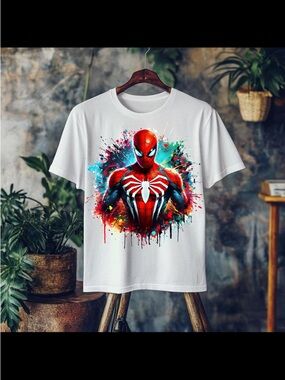Gildan White Kids Tee with Red & Blue Spider Graphic